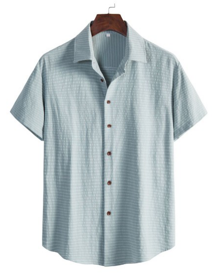 Casual Solid Short Sleeve Male Striped Shirt