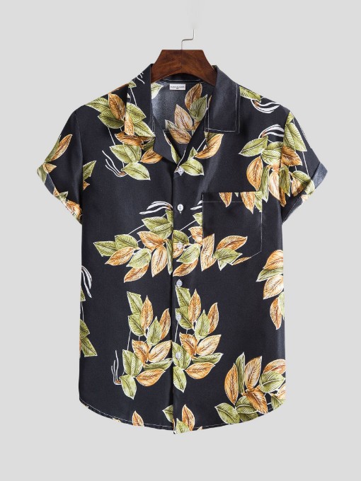 Fashion Leaves Printing Turn-Down Collared Shirt Fashion Leaves Printing Turn-Down Collared Shirt