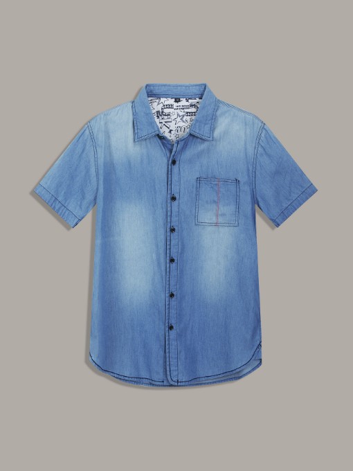 Inside Lovely Pattern Short Sleeve Denim Shirt Inside Lovely Pattern Short Sleeve Denim Shirt