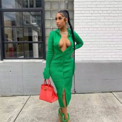 Green Long Sleeve Women's Maxi Dress