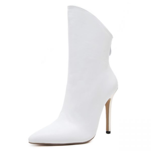 Classic Solid Thin Heel Pointed White Boots Classic Solid Thin Heel Pointed White Boots