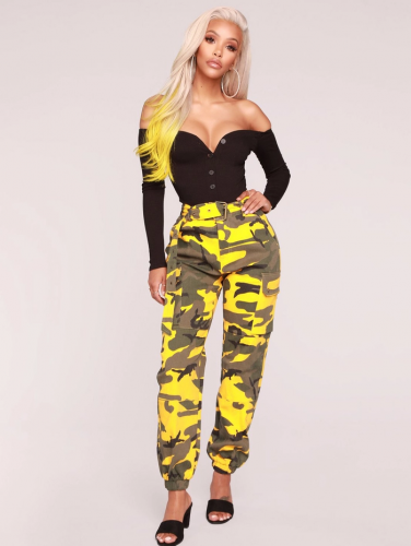 Fashion Camouflage High Waisted Trouser For Women