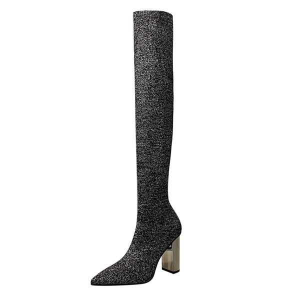 Pointed Toe Chunky Solid Thigh High Boots Pointed Toe Chunky Solid Thigh High Boots