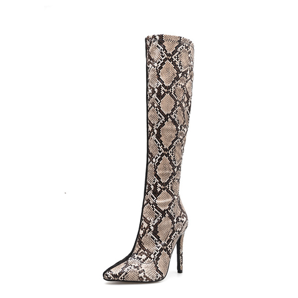 Sexy Patchwork Snake Print Thin Heel Knee Boots Sexy Patchwork Snake Print Thin Heel Knee Boots