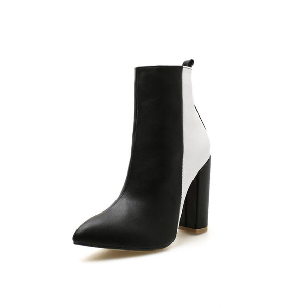 Stylish Contrasting Colors Pointed Chunky Boots Stylish Contrasting Colors Pointed Chunky Boots
