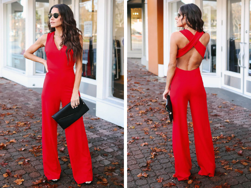 V-Neck Sleeveless Backless Red Jumpsuits