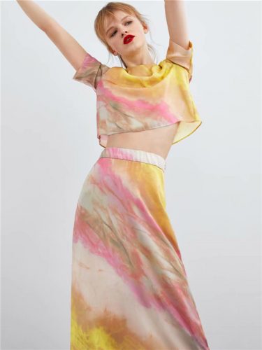 Stylish Tie-Dyed Short Sleeve Loose Womens Outfits