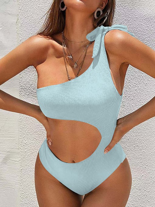 Bow Solid Women Cut Out One Piece Swimsuit