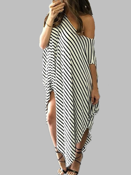 Casual Loose Short Sleeve Striped Maxi Dress