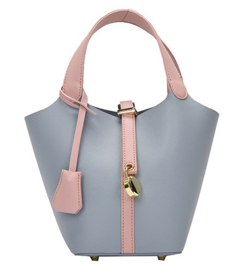 Stitching Color Metal Lock Women Bucket Handbags