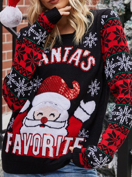 Christmas Letter Contrast Color Sweater