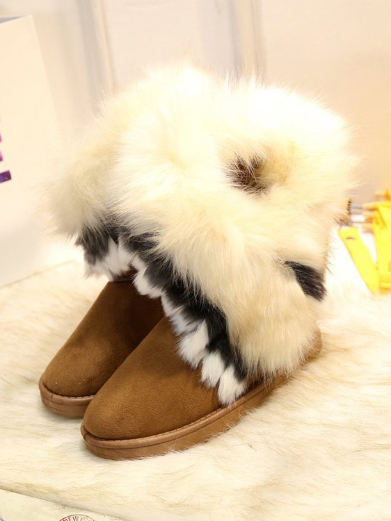 Easy Matching Faux Fur Patchwork Snow Boots