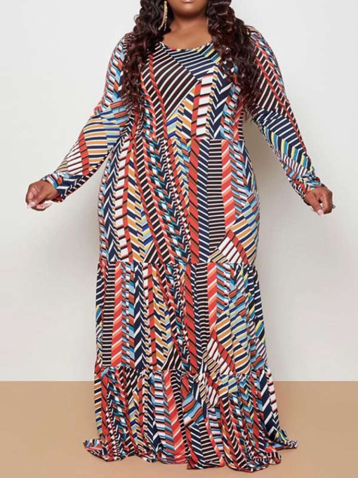 Long Sleeve Printed Plus Size Maxi Dresses