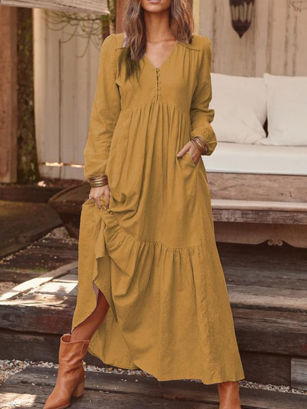 Solid Long Sleeve Casual Maxi Dresses
