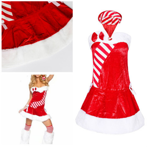 Striped Plush Decor Sleeveless Christmas Costume Dress Striped Plush Decor Sleeveless Christmas Costume Dress