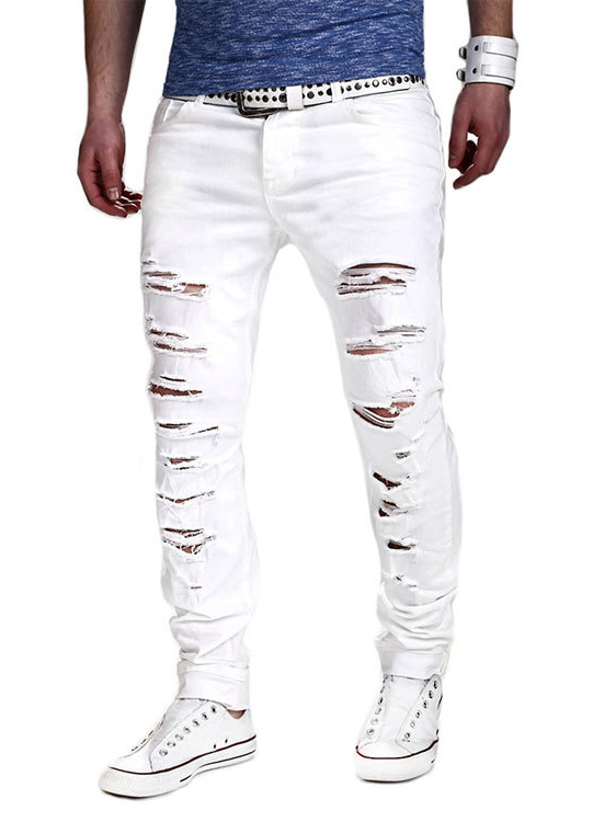 White Skinny Ripped Men's Jeans
