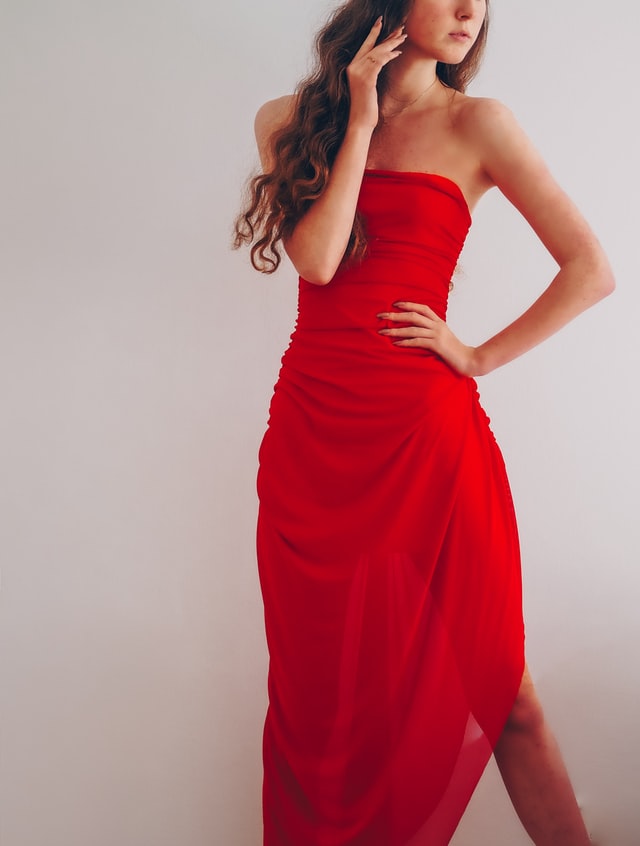 red strapless maxi dresses