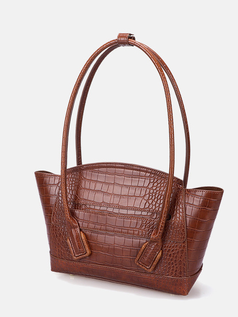 Alligator Print Curved Handle Solid Ladies Handbags