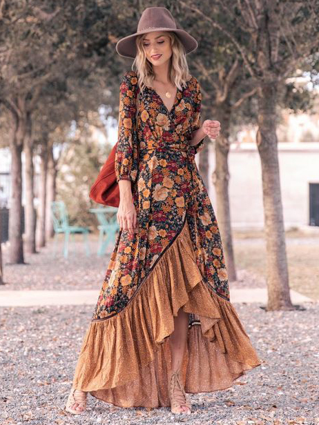 Bohemian Vintage Print Women Maxi Dresses
