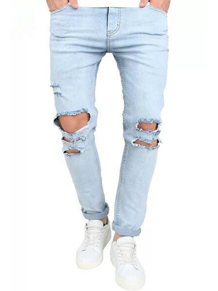 Casual Holes Solid Men Ripped Jeans