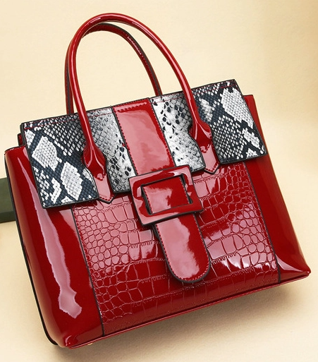 Contrast Color Animal Printed Pu Large Handbags2