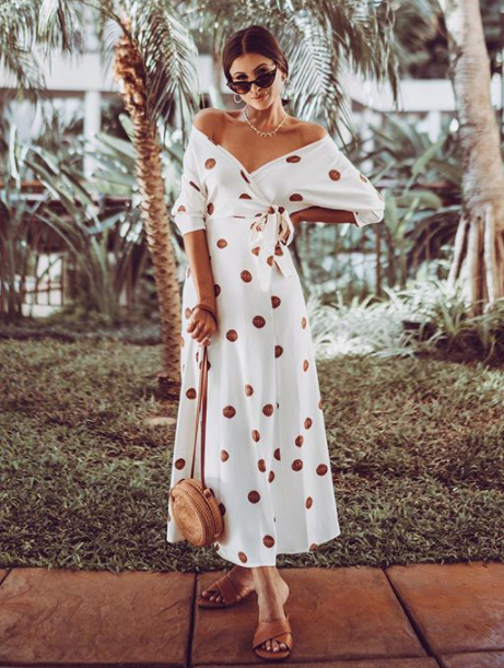 Off Shoulder Binding Bow Dots White Maxi Dresses