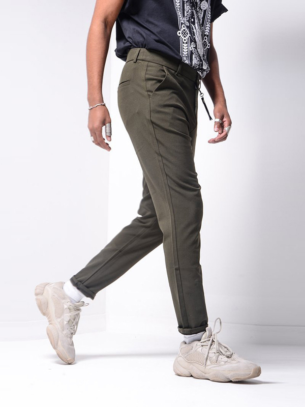 Solid Color Mid Waist Casual Pants For Men