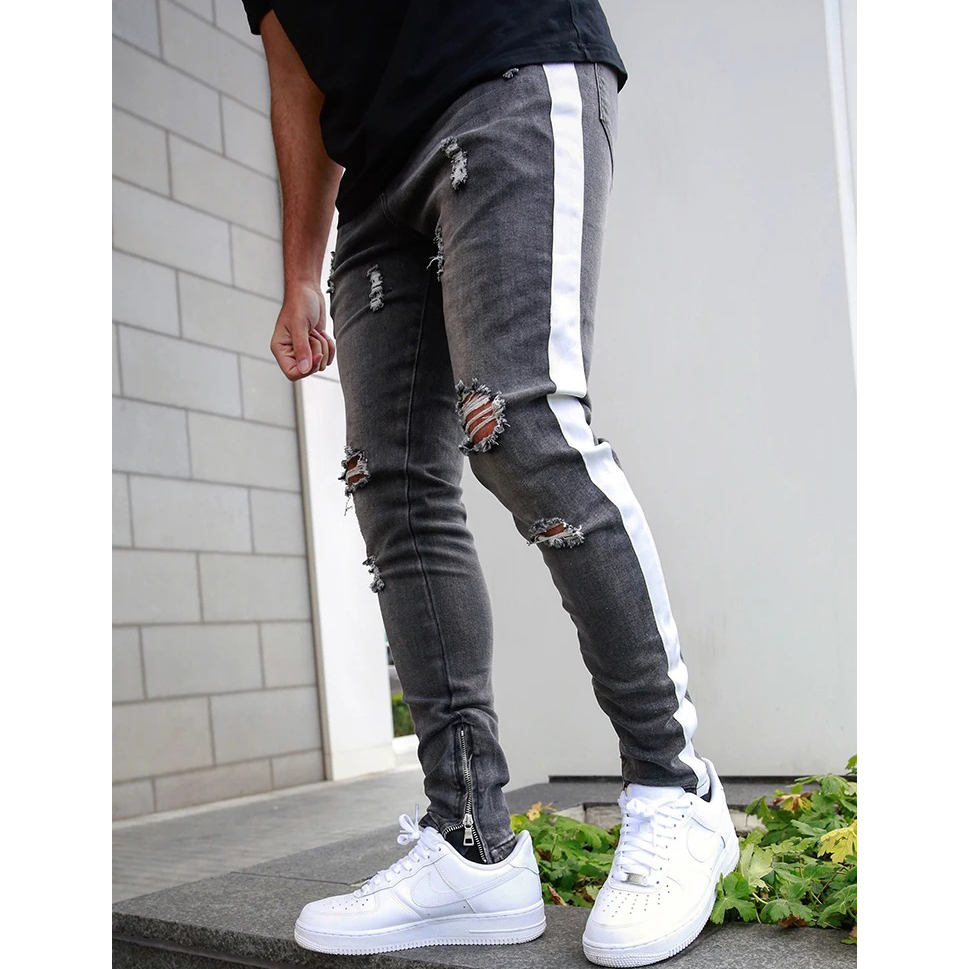 Stylish Contrast Color Mens Skinny Ripped Jeans