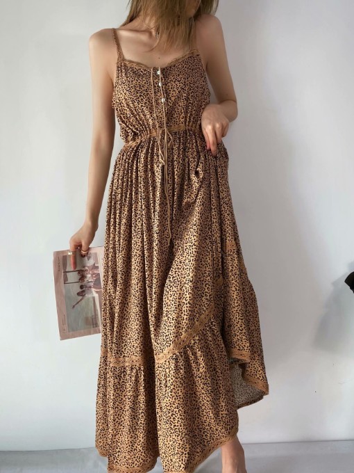 Animal Printed Camisole Maxi Dresses For Women