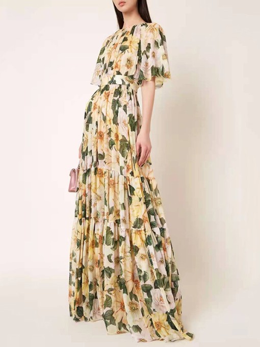 Boutique Short Sleeve Floral Maxi Dress