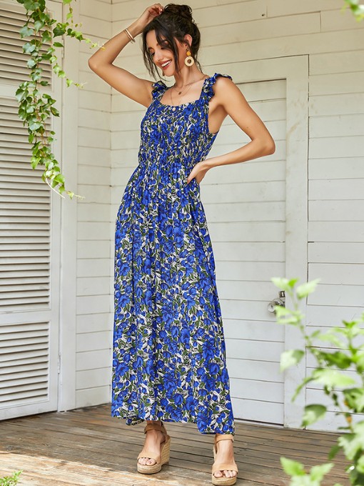 Summer Floral Print Sleeveless Maxi Dress