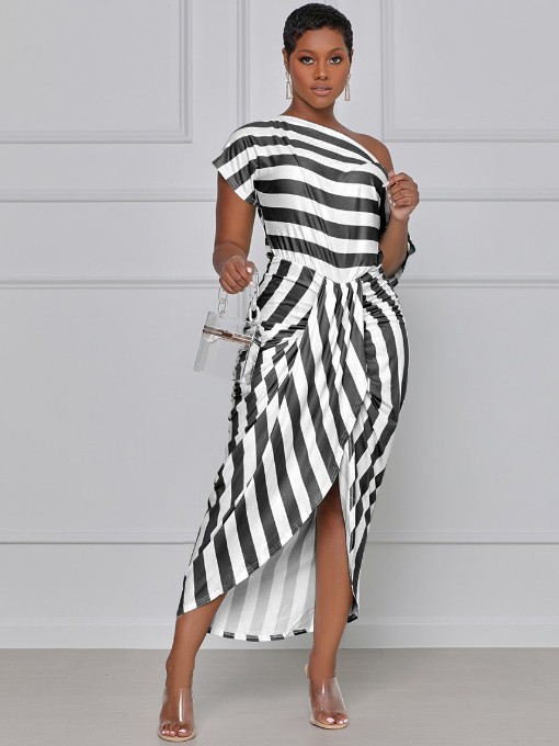 Fashion Stripe Inclined Shoulder Sexy Maxi Dresses Fashion Stripe Inclined Shoulder Sexy Maxi Dresses