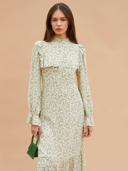 Ditsy Printed Ruffled Long Sleeve Maxi Dress Ditsy Printed Ruffled Long Sleeve Maxi Dress