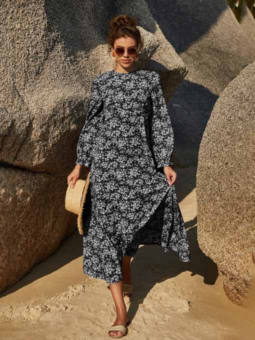 Vintage Ditsy Printed Long Sleeve Maxi Dress Vintage Ditsy Printed Long Sleeve Maxi Dress
