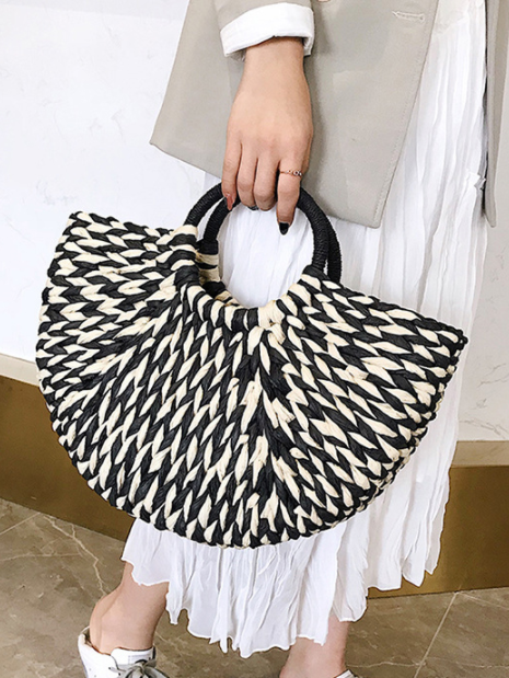 Semicircle Stitching Color Woven Large Beach Handbags