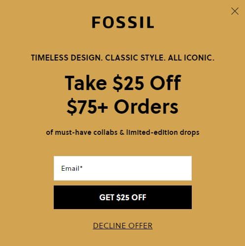 Fossil: take $25 off $75+ orders