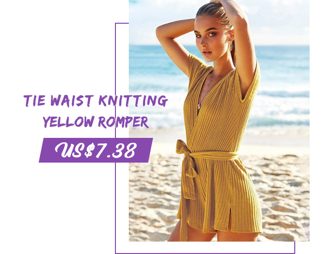 Tie Waist Knitting Yellow Romper