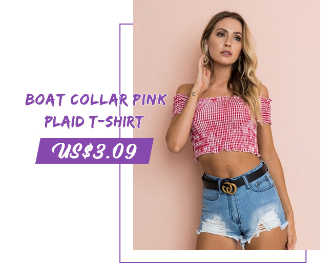 Boat Collar Pink Plaid T-Shirt