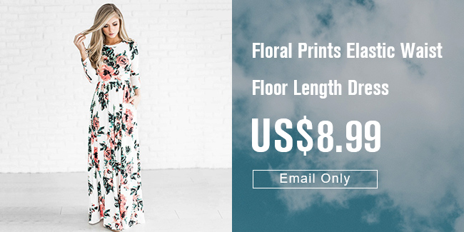 Floral Prints Elastic Waist Floor Length Dress